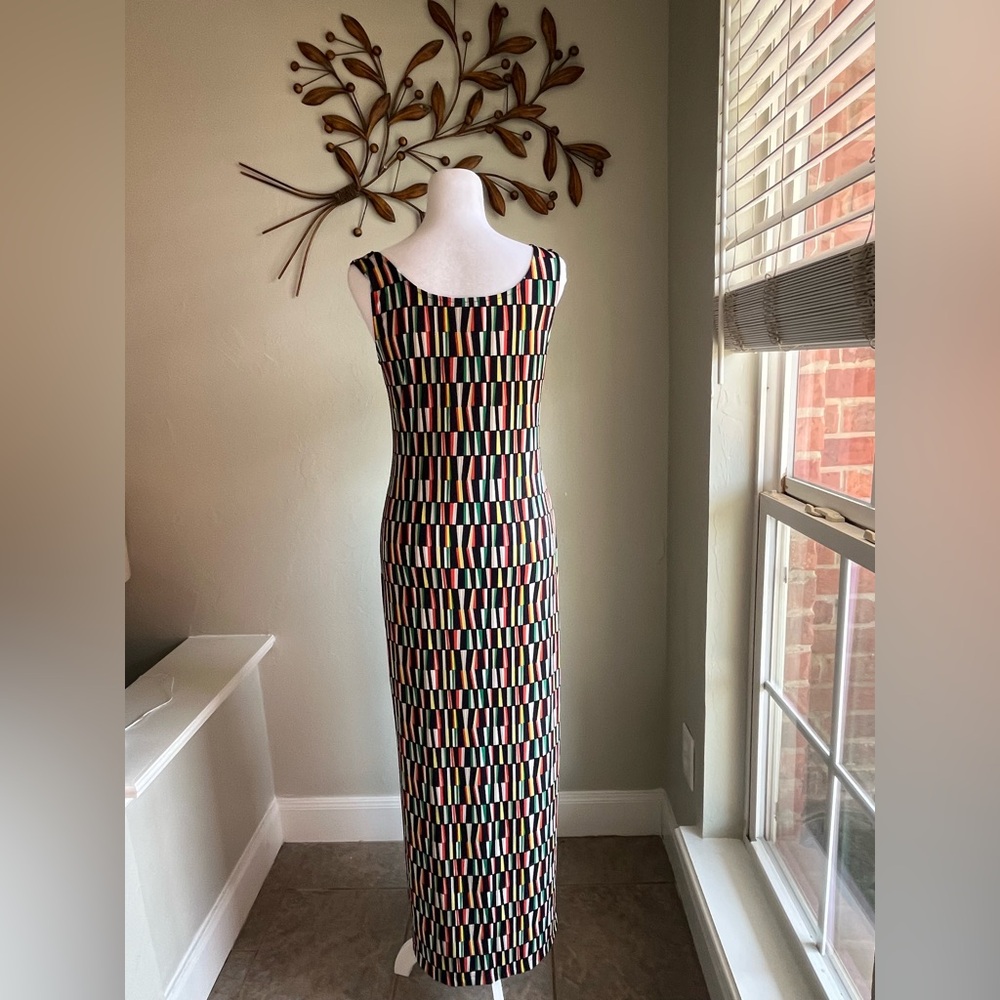(EUC) Anne Klein Black Multistripe Geometric Maxi Dress Size S